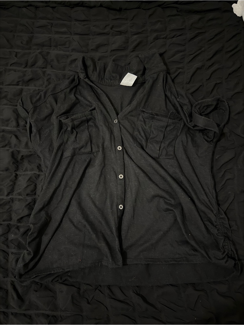 Women's Black Button-Front Pocket Blouse